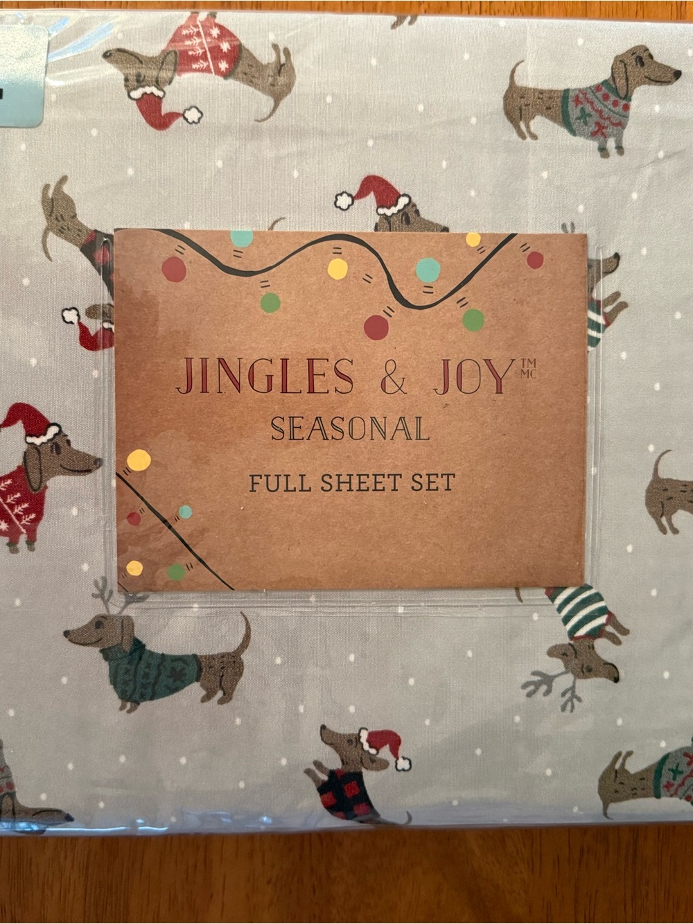 Jingles & Joy Seasonal Full Sheet Set in Festive Gray Dachshund Print